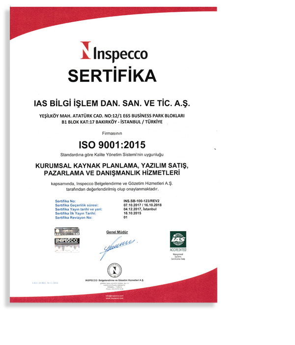 IAS ISO 9001 Sertifikası 