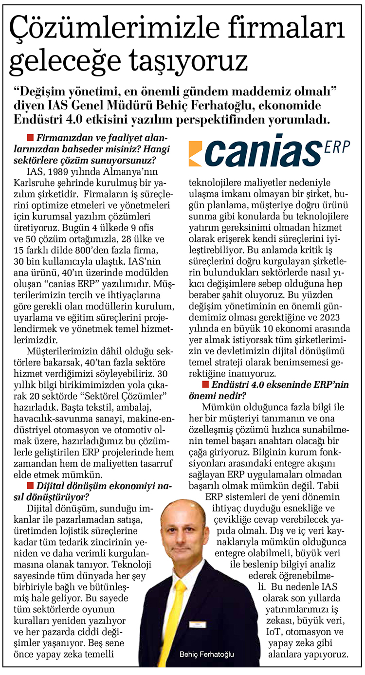Hürriyet Gazetesi canias ERP Haberi